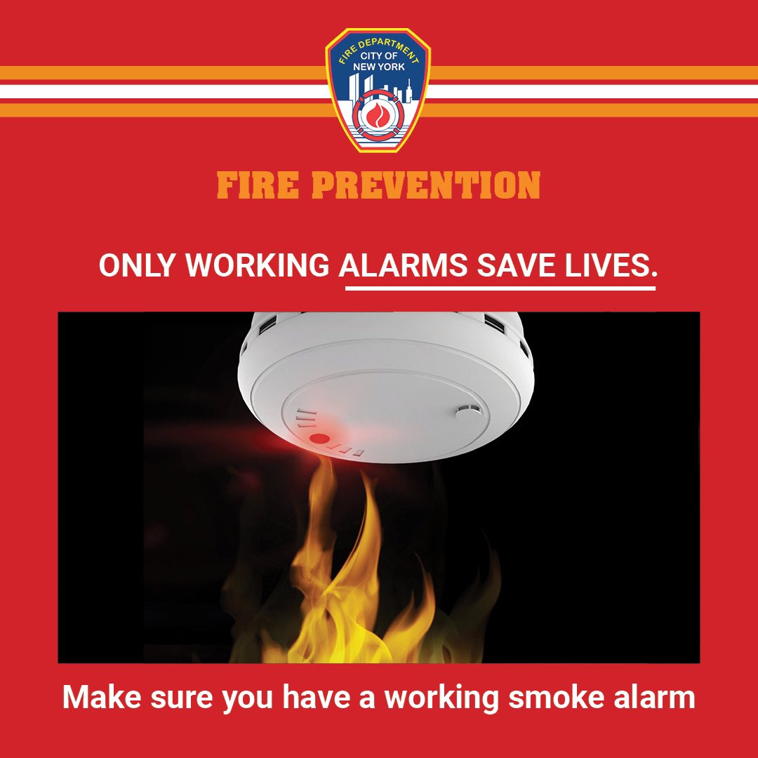 The #FDNY reminds you that working smoke and carbon monoxide alarms save lives. Test your alarms monthly and change your batteries annually. For more safety information, go to FDNYSmart.org. #FirePreventionWeek