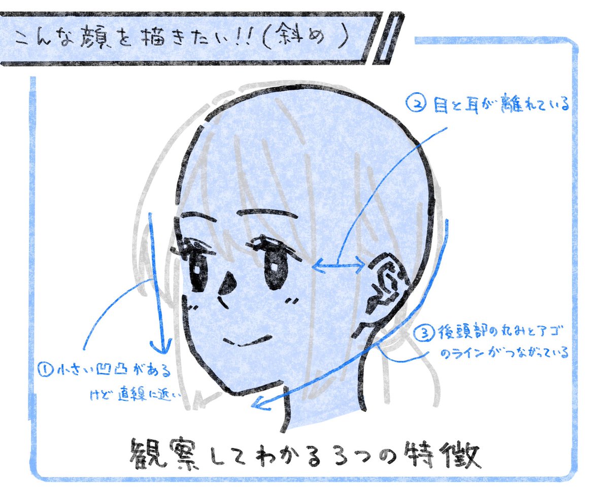まずはよく観察しましょう。
手本にしてる人が居ると早いですよ。

斜めの顔の描き方も十人十色なので「これ以外あり得ない!」なんてものは無いです。
しゃくれてるのが綺麗だと感じる人もいますからね。 