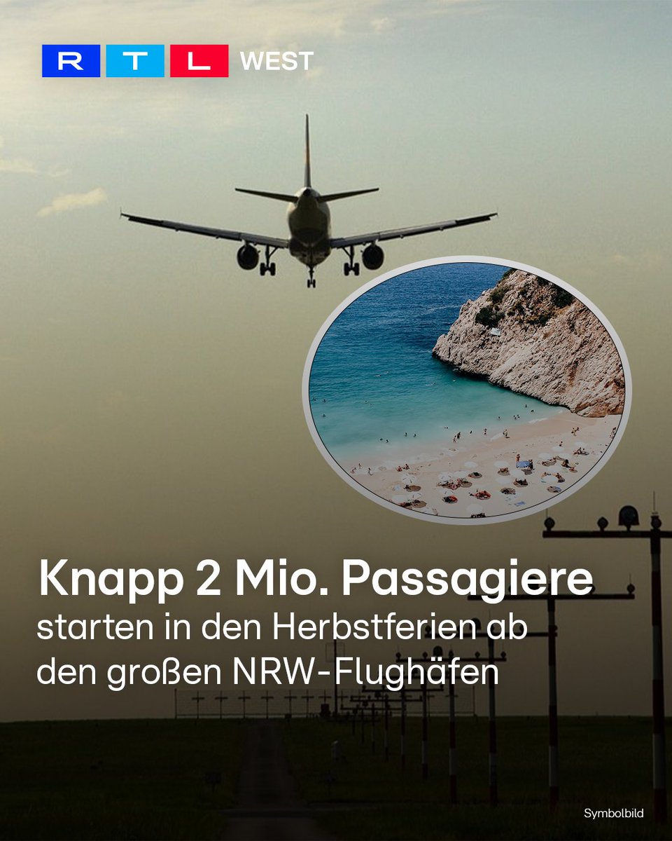 RTLWEST's tweet image. Am kommenden Wochenende starten die #Herbstferien in NRW. Die beiden großen #Flughäfen bei uns im Westen erwarten in der Zeit knapp zwei Millionen #Fluggäste. Darunter 1,2 Millionen in #Düsseldorf und rund 650.000 in #Köln/#Bonn. Die beliebtesten Reiseziele: #Spanien,