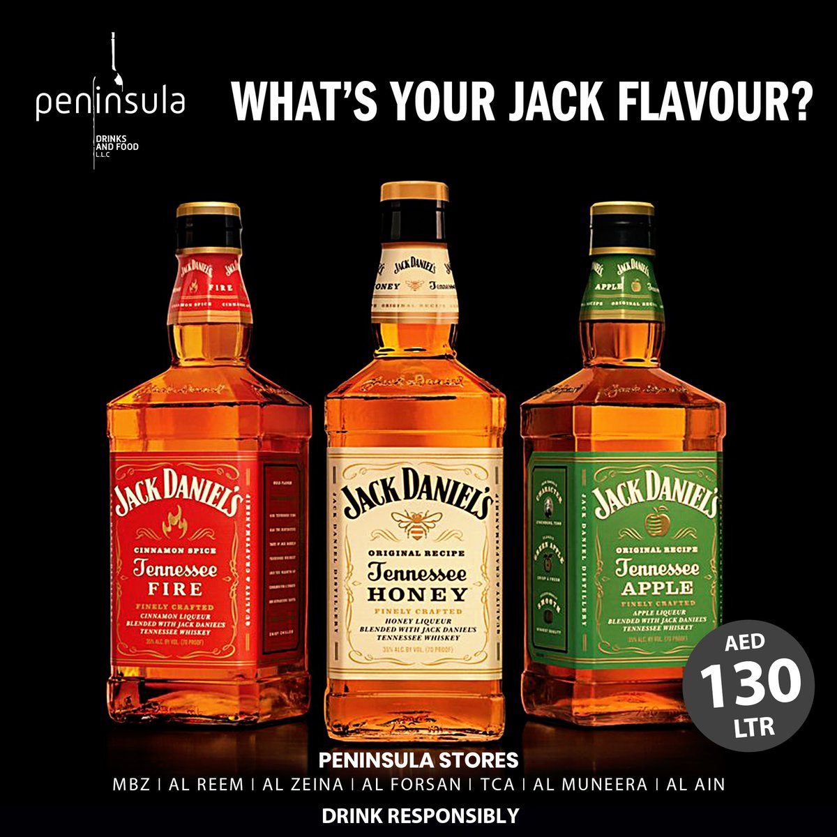 peninsuladrinks's tweet photo. What's Your Flavour? 

Jack Daniel's Fire 1LTR AED 130
Jack Daniel's Honey 1LTR AED 130
Jack Daniel's Apple 1LTR AED 130

Please Drink Responsibly 
#peninsuladrinks https://t.co/AlLLYBqIRT