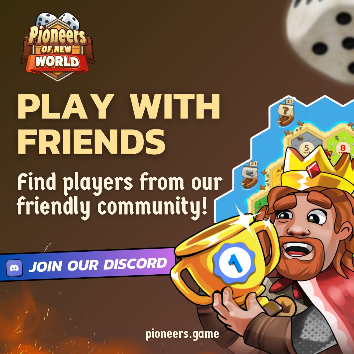 PioneersOfNW's tweet photo. Join our Discord community and stay in the loop! 🎮
🎲 Quickly find players from our community
🏆 Get tournament check-in notifications
💬 Discuss game strategies and chat with fellow Pioneers!
🔗 https://t.co/xZ65zRnvOq
#digitalboardgames #gamingcommunity #boardgamecommunity #pioneersofnewworld #catanalternative #digitaltabletop #strategygames #onlinestrategygame #boardgametournament #dailytournament