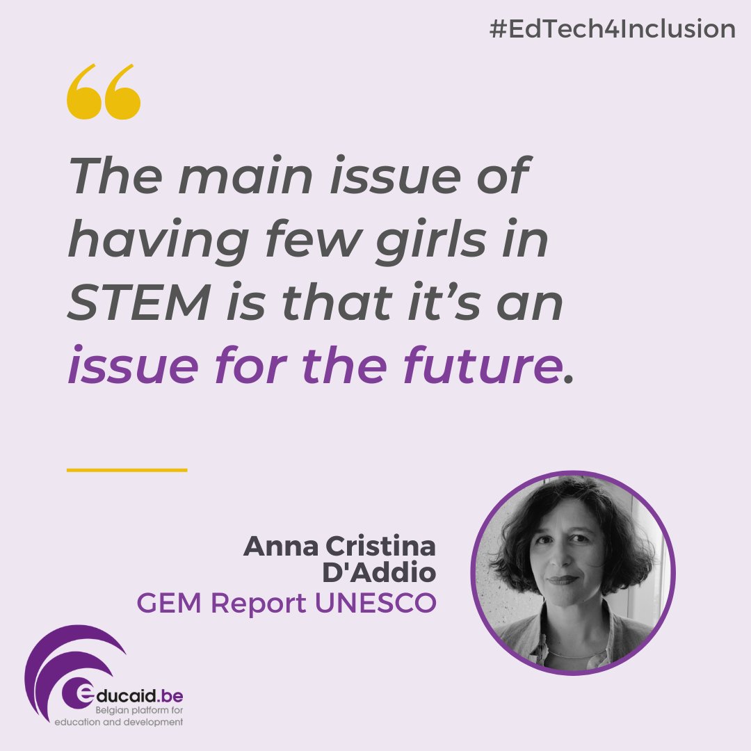 "The main issue of having few girls in STEM is that it's an issue for the future" 

- says keynote speaker <a href="/annadaddiopro/">anna daddio</a> from <a href="/GEMReport/">Global Education Monitoring Report UNESCO</a> during our International Conference on Education and Technology today 💻

#EdTech4Inclusion #SDG4