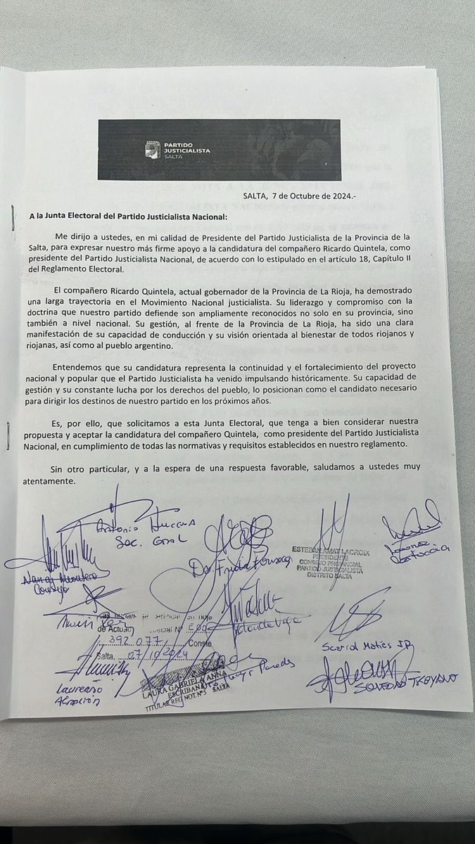 Como vicepresidente del Congreso del PJ de la Provincia de Salta y ex Presidente de la JP celebro la adhesión y el apoyo del PJ Salta al compañero Ricardo Quintela. Estamos convencidos que el Partido Justicialista necesita de una RENOVACIÓN y una mirada desde el interior profundo