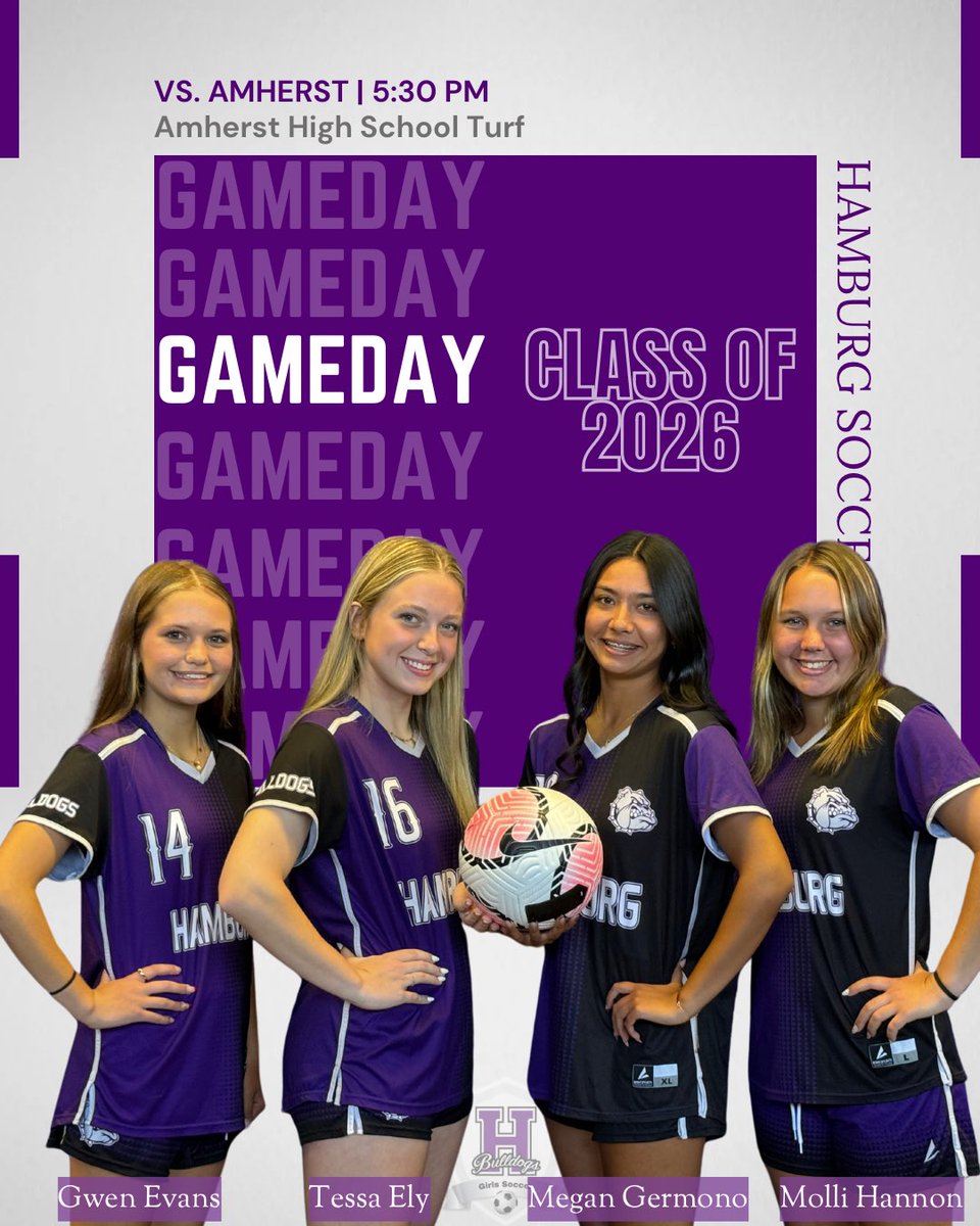 HamGVSoccer's tweet photo. 💥 GAME DAY!!💥 Join us today on the road as we compete against Amherst. Let’s Go Bulldogs!! #BleedPurple ⚽️💜🐾

🗓 | Tuesday, Oct 8
⏰ | 5:30 pm
🆚 | Amherst 
📍 | Amherst High School https://t.co/QGNC2Cz1ND