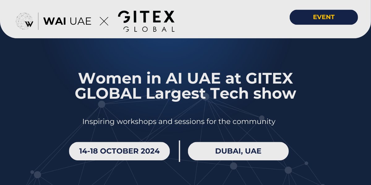 🌐 Exciting news! Women in AI UAE is an Empowering Community AI Partner at #GITEX2024 from Oct 14-18 in Dubai! 🚀 
Let's shape the future of tech together! Find out more on womeninai.co/blog 🌟🤖
#WomenInTech #AI #Dubai #WomenInAI #TechForGood