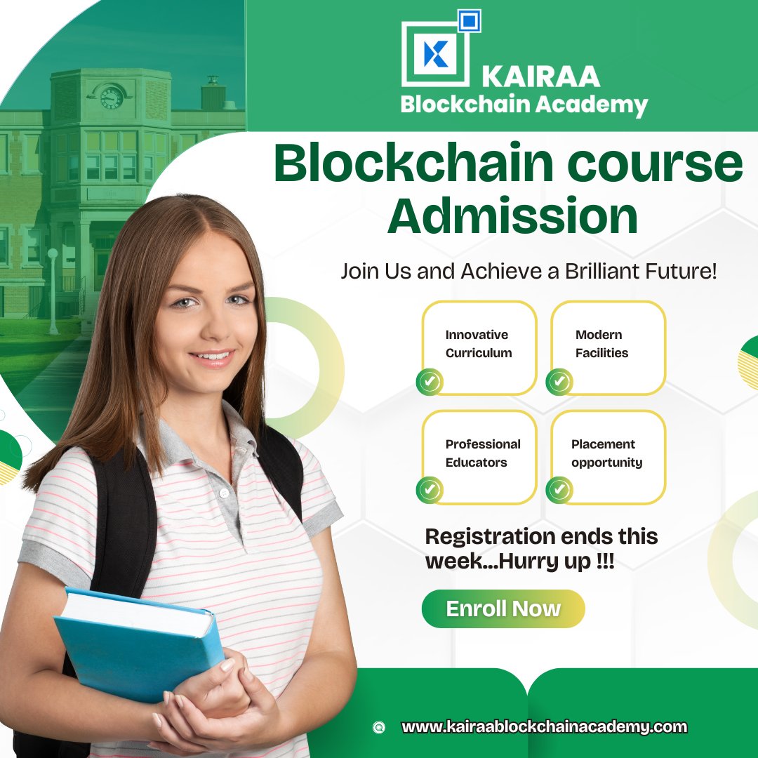 Kairaa_academy's tweet photo. Kairaa Blockchain Academy’s course admissions end THIS WEEK! Don’t miss out the opportunity. Enroll now and take the first step towards mastering the technology of tomorrow!
#KairaaBlockchainAcademy #BlockchainCourses #FutureReady #TechEducation #EnrollNow #blockchain #education https://t.co/CNFuifoQIt