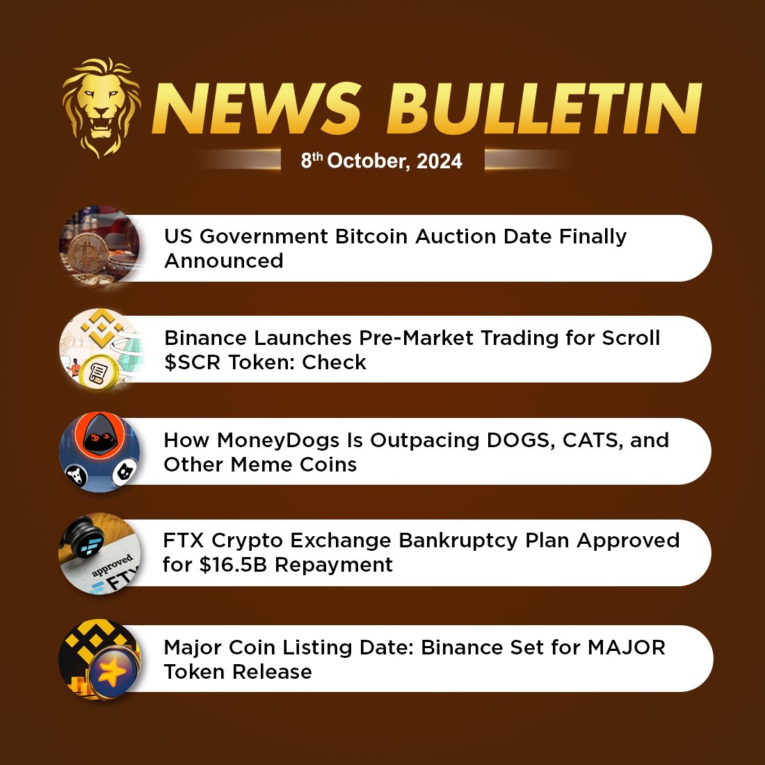 coin_gabbar_'s tweet photo. #CoinGabbar Latest News Bulletin: Oct. 8th, 2024
Read More News:- https://t.co/XhJVsXJHC5
#CryptoNews #USGovernment #Bitcoinnews #Binance #SCRToken #MoneyDogs #DOGS #CATS #MemeCoins #FTX #CryptoExchange #MajorCoinListingDate #binancelisting #MAJORToken #blockchain