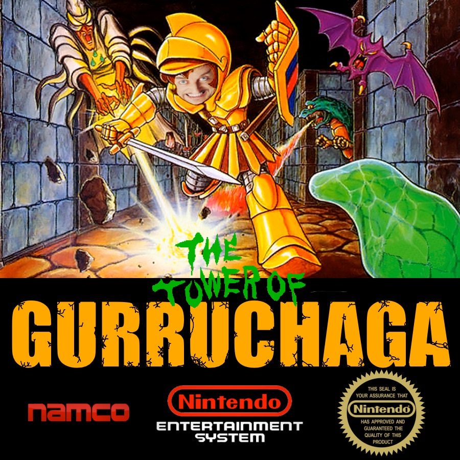 Descubierta gema escondida para la mal llamada Tristendo, fruto de la peculiar logística de la localización de los 90. No salía a cuenta traducir los juegos... ¡A no ser que fueran patrocinados! The Tower of Gurruchaga, patrocinado por la Orquesta Mondragón.