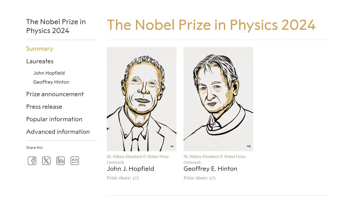 evalparse's tweet image. The Nobel Prize in Physics 2024 goes to Professor John J. Hopfield and Professor Geoffrey E. Hinton
Mad respect!