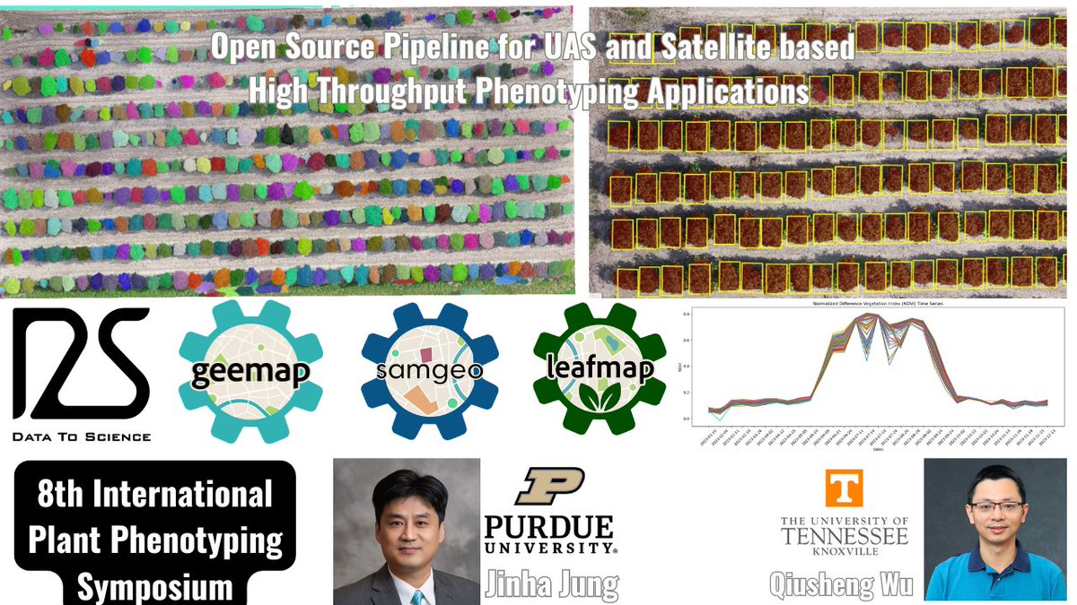 giswqs's tweet photo. 🚀 New Workshop Recording Alert! 🚀
Catch Part 2 of our workshop at the 8th International Plant Phenotyping Symposium (IPPS) in Lincoln, Nebraska! 🌱✨

Title: Open-Source Pipeline for UAS & Satellite-Based High-Throughput Phenotyping Applications
Presenters: Dr. Jinha Jung (Purdue University) & Dr. Qiusheng Wu (University of Tennessee)

🎥 Videos:
📹 Part 1: https://t.co/kDdHU2q1fk
📹 Part 2: https://t.co/eiwtdy1p42

📚 Workshop Materials:
🌐 D2S: https://t.co/hjJCtz9Sy7

📝 Notebooks:
🔗 Part 1: https://t.co/arxyUNetXG
🔗 Part 2: https://t.co/bUGe7gIdMI

Sign up for free at https://t.co/vLAuhRxTUy to explore, analyze, and visualize drone imagery using the open-source D2S platform! 

🚁🌍 #Phenotyping #OpenScience #UAS #RemoteSensing