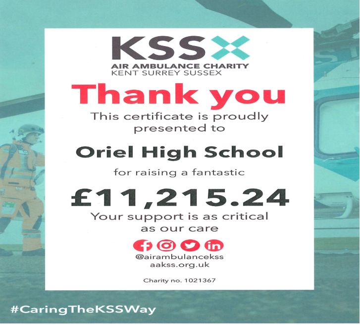 OrielHighSchool's tweet image. We are very proud that the @OrielHighSchool 10 mile annual school sponsored walk along the Worth Way in June raised this wonderful total. We appreciate the 🙏 @airambulancekss but it was our pleasure. #ProudtobePurple  #goodcause 💜