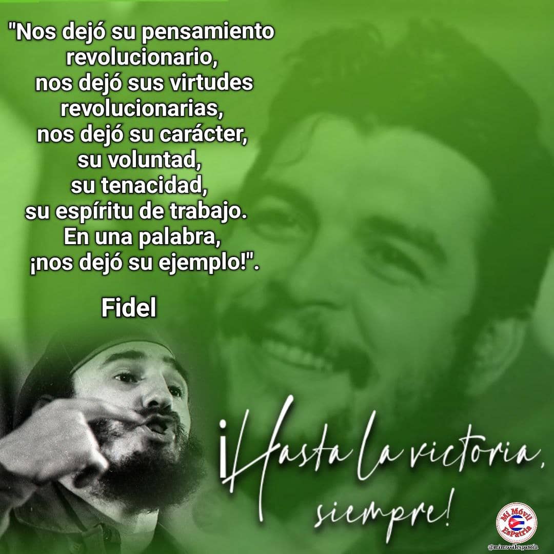 El Che nunca se fue, “Nos dejó su pensamiento revolucionario, nos dejó sus virtudes revolucionarias, nos dejó su carácter, su voluntad, su tenacidad, su espíritu de trabajo. En una palabra, ¡nos dejó su ejemplo!”
#FidelPorSiempre
#CheVive