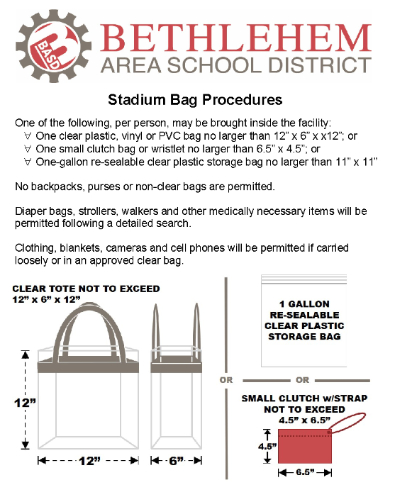 Varsity Football @ Liberty  - 10/11
Ticketing Info and Bag Policy  

All ticketing online only via HomeTown Ticketing

The public is encouraged to purchase tickets to the event in advance. 

bethlehemareasd.hometownticketing.com/embed/all