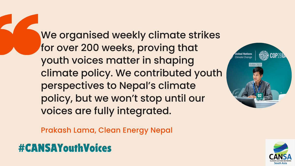 Meet Prakash Lama from <a href="/CE_Nepal/">Clean Energy Nepal</a>🌱 
From leading over 200 weeks of "Fridays for Climate" protests to contributing to NDCs, Prakash is driving youth-led climate action in Nepal.
#YouthClimateAction

Read the full story on the blog, live now! 🌍

cansouthasia.net/meet-5-inspiri…