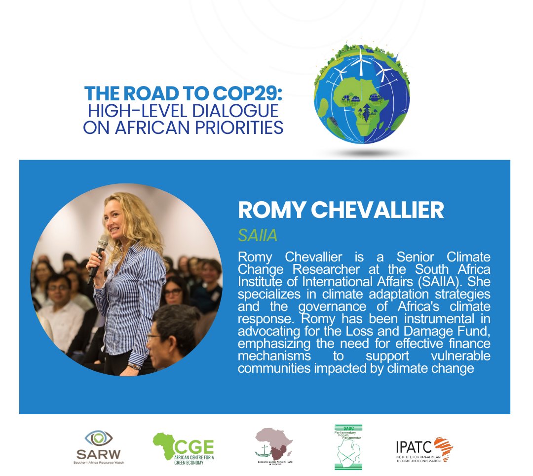 The_SARWatch's tweet photo. 🌍 As the world grapples with the urgent impacts of climate change, Africa stands at a crossroads, facing unique challenges and opportunities in the energy transition.

Tomorrow, at The Road to @COP29_AZ High-Level Dialogue, we will delve into these critical issues with leading experts: Prabhat Upadhyaya from the @AfricanClimateF , who will discuss the pressing need for climate finance; Romy Chevallier from @SAIIA_info , addressing the significance of the Loss and Damage Fund; and Manele Mpofu from the @ZELA_Infor , focusing on navigating carbon markets.

A strong emphasis will be placed on the fossil fuel dilemma: how can Africa phase out fossil fuels while ensuring a just transition for its communities?

Stay tuned for powerful insights and live updates as we tackle these vital topics and prepare for COP29! 🔥 #ClimateAction #EnergyTransition #FossilFuels #COP29