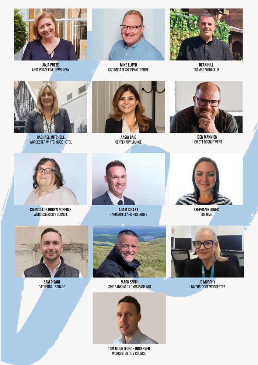 WorcesterBID's tweet photo. 📢 The Worcester BID Board, comprised of prominent business leaders from both large and independent companies, serves as your advocate and supports the issues that are most important to you.
See the image for a reminder of who they are. 💙
#BID4 #YourVoice #worcestershirehour https://t.co/Dv3yLw7BK7