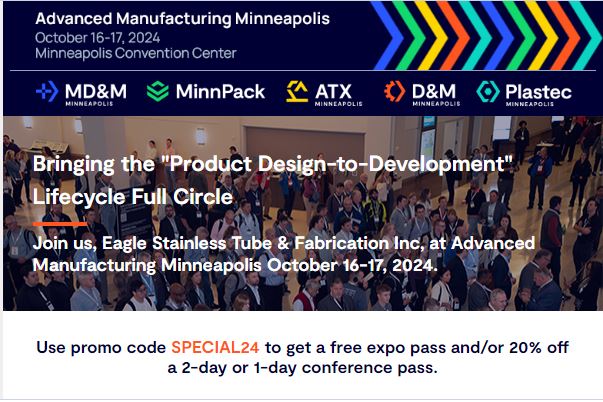 Booth 3905    Excited to attend MD&amp;M Minneapolis next week! Stop by and visit us at the convention center on October 16-17 to explore our precision stainless steel tubing solutions for the medical industry. #MDMMinneapolis #MedicalDevices #PrecisionEngineering