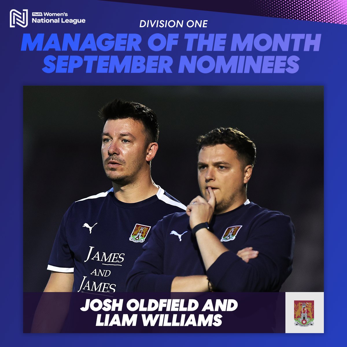 FA Women's National League (@fawnl) on Twitter photo Josh Oldfield and Liam Williams – Northampton Town
Northampton Town won all their games in September.
The Cobblers scored 15 goals in the league to beat the likes of Sutton Coldfield Town and Boldmere St Michaels.
#MOTM | <a href="/NTFCWomen/">Northampton Town Women</a> | <a href="/JoshOldfield91/">Josh Oldfield</a> | <a href="/LiamWilliams387/">Liam Williams</a> Josh Oldfield and Liam Williams – Northampton Town
Northampton Town won all their games in September.
The Cobblers scored 15 goals in the league to beat the likes of Sutton Coldfield Town and Boldmere St Michaels.
#MOTM | <a href="/NTFCWomen/">Northampton Town Women</a> | <a href="/JoshOldfield91/">Josh Oldfield</a> | <a href="/LiamWilliams387/">Liam Williams</a>