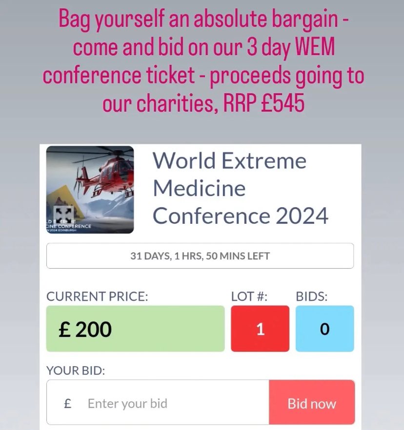 Emergensea Duo (@emergenseaduo) on Twitter photo 🚨Charity auction… have a sneaky peak!
You could bag yourself a ticket to the 3 day <a href="/WEMConference/">World Extreme Medicine Conference</a>
Link: jumblebee.co.uk/emergenseaduo
Epic prizes kindly donated by:
<a href="/WeAreShackleton/">Shackleton</a>
<a href="/WorldExtremeMed/">World Extreme Medicine</a>
<a href="/olliekingstudio/">Ollie King Studio</a>
<a href="/bar_buoy/">Bar_Buoy</a>
<a href="/swimcube/">The SWIMCUBE</a>
<a href="/worlecentre/">@worle</a>
<a href="/riflemanfirearm/">Rifleman Firearms</a> 🚨Charity auction… have a sneaky peak!
You could bag yourself a ticket to the 3 day <a href="/WEMConference/">World Extreme Medicine Conference</a>
Link: jumblebee.co.uk/emergenseaduo
Epic prizes kindly donated by:
<a href="/WeAreShackleton/">Shackleton</a>
<a href="/WorldExtremeMed/">World Extreme Medicine</a>
<a href="/olliekingstudio/">Ollie King Studio</a>
<a href="/bar_buoy/">Bar_Buoy</a>
<a href="/swimcube/">The SWIMCUBE</a>
<a href="/worlecentre/">@worle</a>
<a href="/riflemanfirearm/">Rifleman Firearms</a>