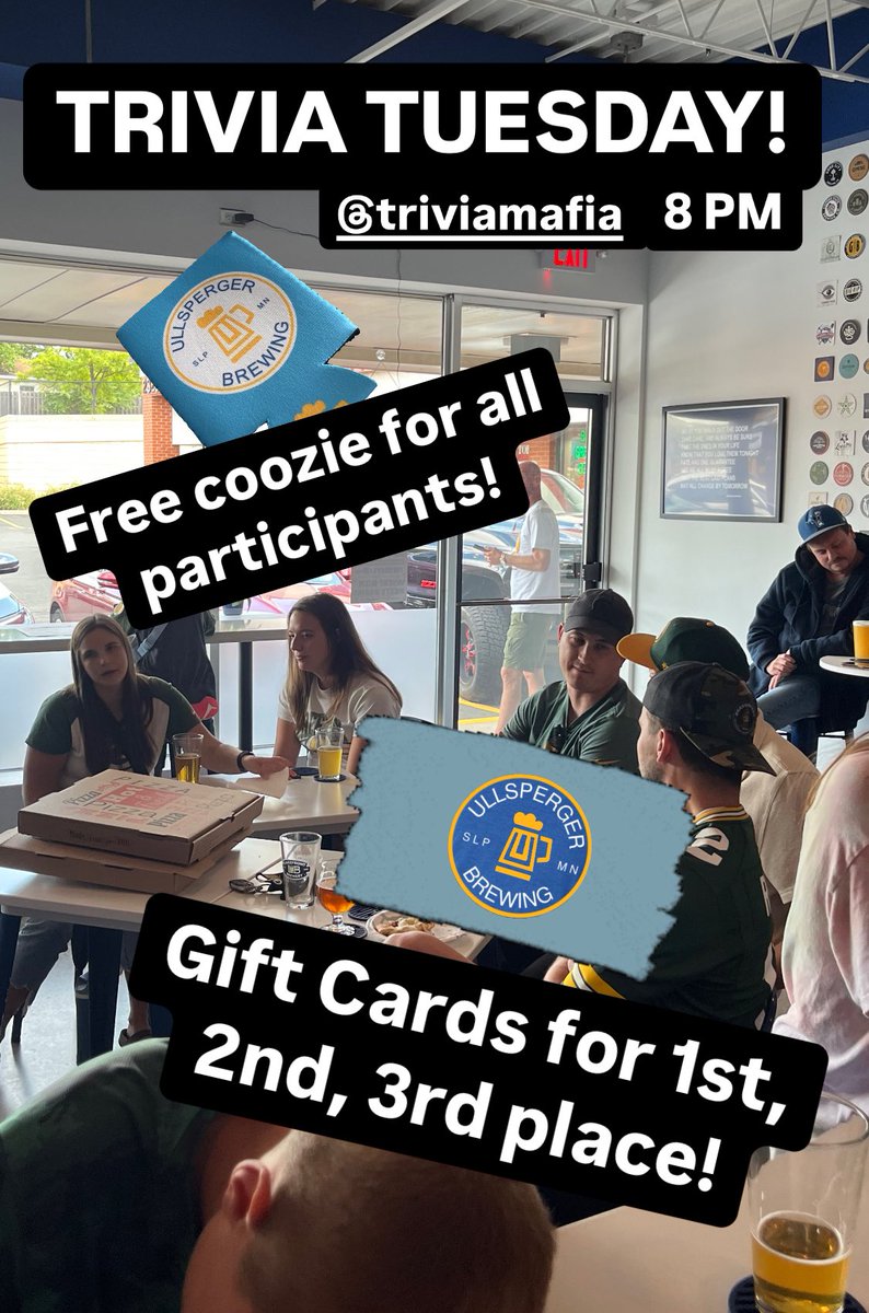 Trivia Tuesday! 8 PM! <a href="/TriviaMafia/">Trivia Mafia</a>