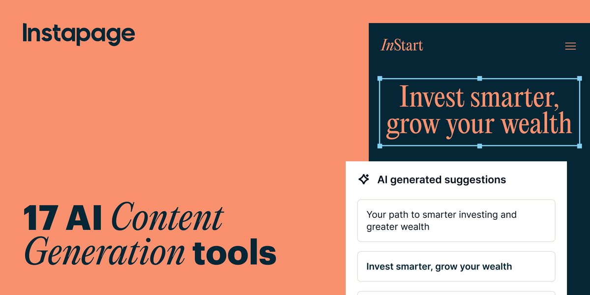 Instapage (@instapage) on Twitter photo AI marketing tools are full of promises. The right AI tools can help you polish your briefs, streamline customer interviews, and declutter your content pipeline—and free up your brain power for more important tasks. We’ve made the pickings easy for you🍎 bit.ly/3R85Q2H AI marketing tools are full of promises. The right AI tools can help you polish your briefs, streamline customer interviews, and declutter your content pipeline—and free up your brain power for more important tasks. We’ve made the pickings easy for you🍎 bit.ly/3R85Q2H
