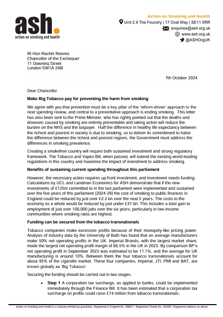 AshOrgUK's tweet photo. 🆕Doctors &amp; health charities are urging Chancellor @RachelReevesMP to hit tobacco firms with a financial "double whammy"—a windfall tax and an annual levy—to fund Labour’s goal of eradicating smoking in the UK. 
https://t.co/iiUH7v4bz9 https://t.co/o1n4NkMWr2