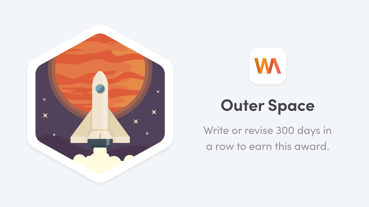 writinglytics's tweet image. Writing Analytics has a built-in habit tracker. Build a 300-day writing streak to earn this award 🧑‍🚀

#writingcommunity #amwriting