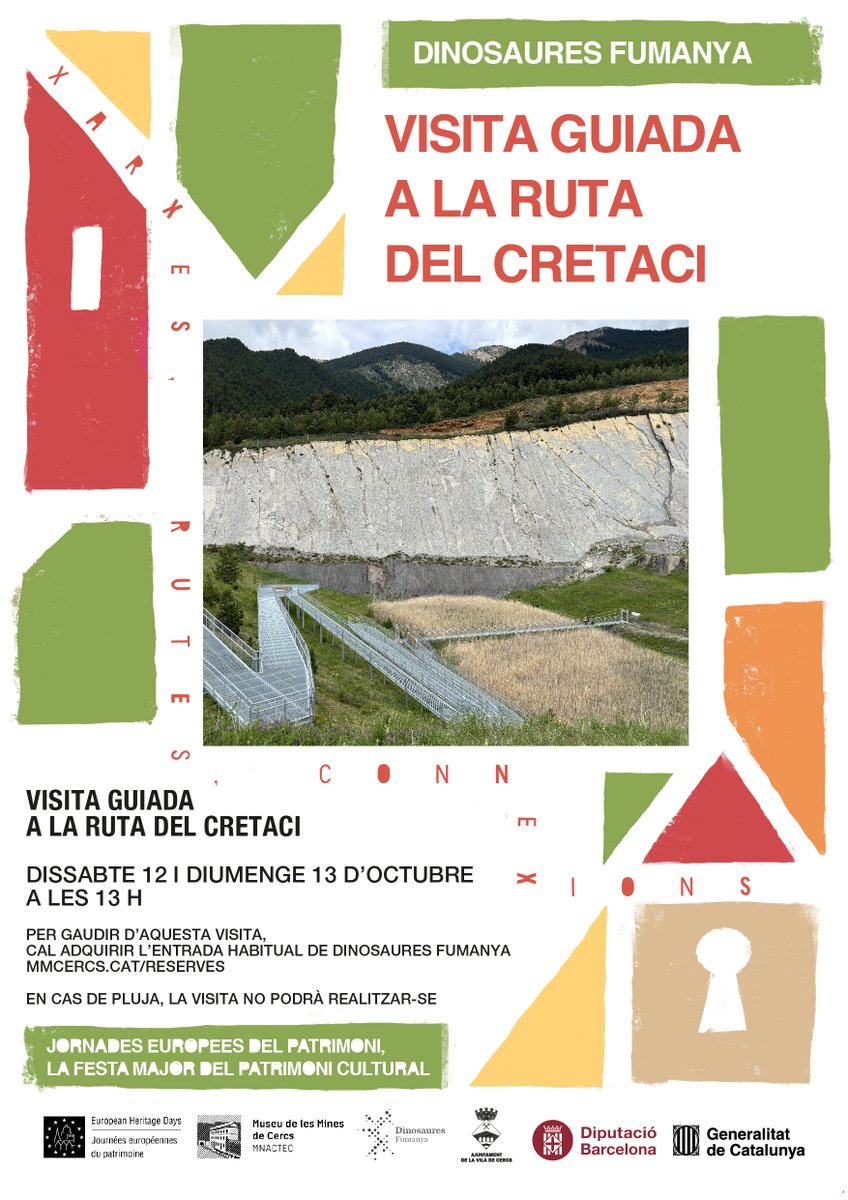 Els dies 12 i 13 d'octubre a les 13 h a Dinosaures Fumanya també celebrem les #JEP2024. Amb l'entrada habitual, podreu gaudir d'una visita guiada a La ruta del Cretaci. No hi falteu!