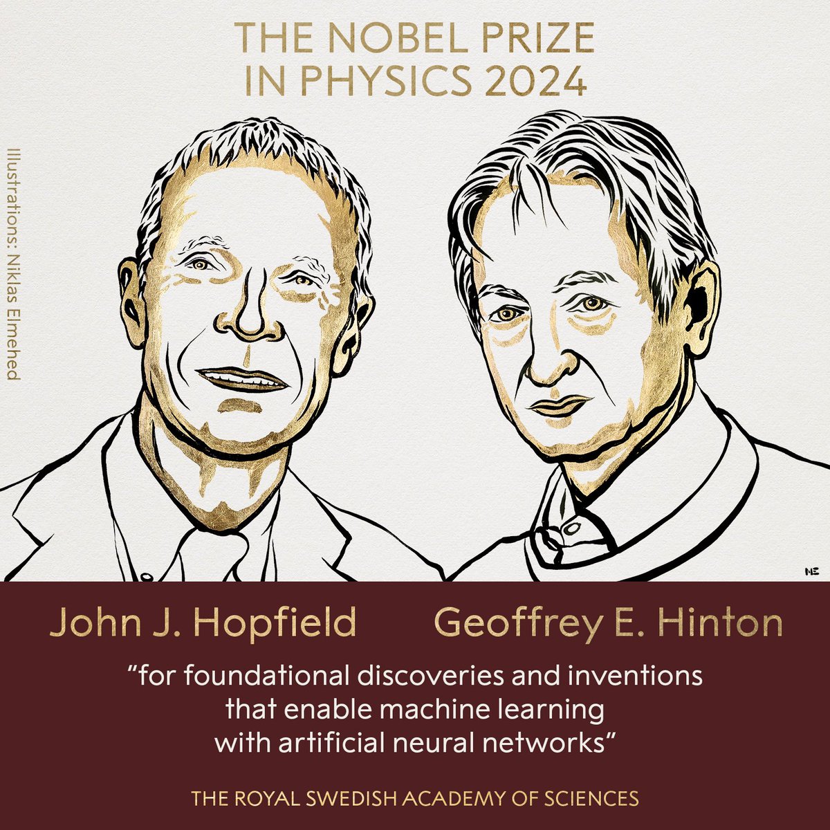 MikuAGI's tweet photo. The Nobel Prize in Physics in 2024 was awarded to John J. Hopfield and Turing Award winner, Geoffrey E. Hinton, "in recognition of their foundational discovery and invention of machine learning using artificial neural networks". https://t.co/QSZumLNZgJ