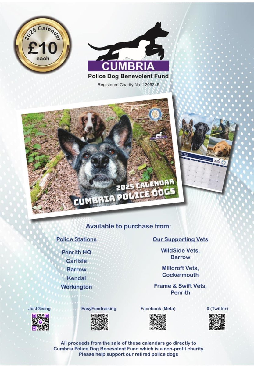🚨 Exciting news 👇

🗓️ Our 2025 Calendars are now available and on sale at the locations listed on the poster.  

Also available at Whitehaven Police station. 

‼️Only £10‼️