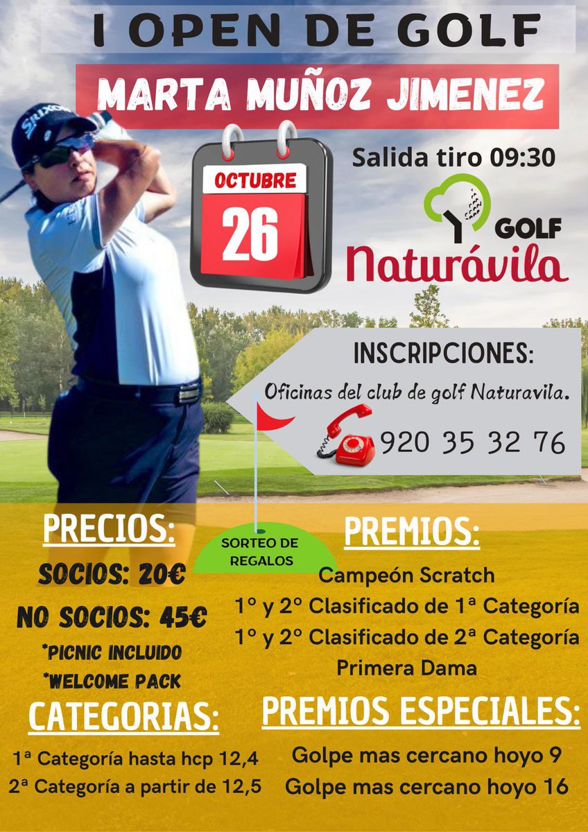 Marta13mj's tweet photo. Ya están las inscripciones abiertas!!!
Ven a pasar un gran día de golf en NATURAVILA 

@cadenaser_avila https://t.co/oc6pirR2WM