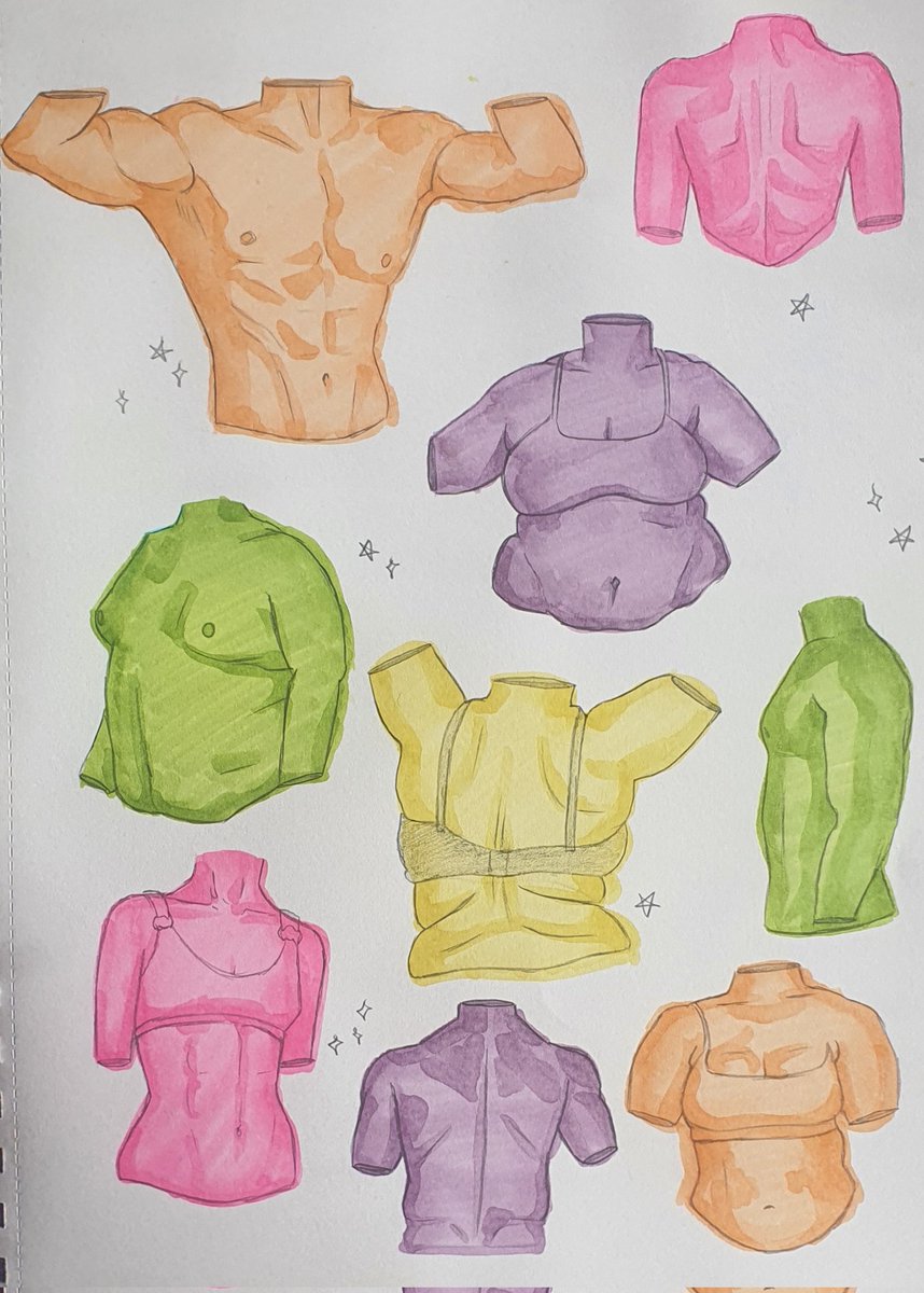 More drawing practise, a bunch of different body type torsos :)

#traditionalart #artstudy