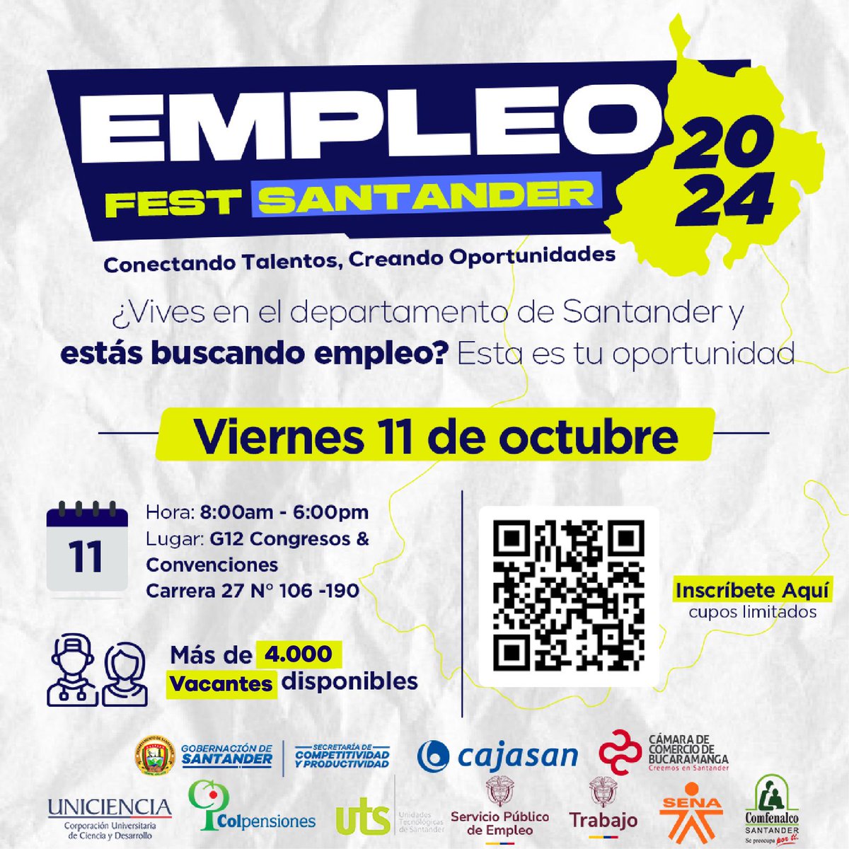 cajasan's tweet photo. 🙋🏻♀️🙋🏻♂️ ¡#Atención a todos nuestros #AfiliadosCajasan! 🙋🏻♂️🙋🏻♀️
Esta es la oportunidad que estabas buscando. Te esperamos este viernes 11 de octubre en el G12 Centro de Convenciones, en la Rueda de Empleabilidad más grande de Santander #EmpleoFest 2024
🎯 ¡Más de 4.000 vacantes! 🎯 https://t.co/DBObCSB1jS
