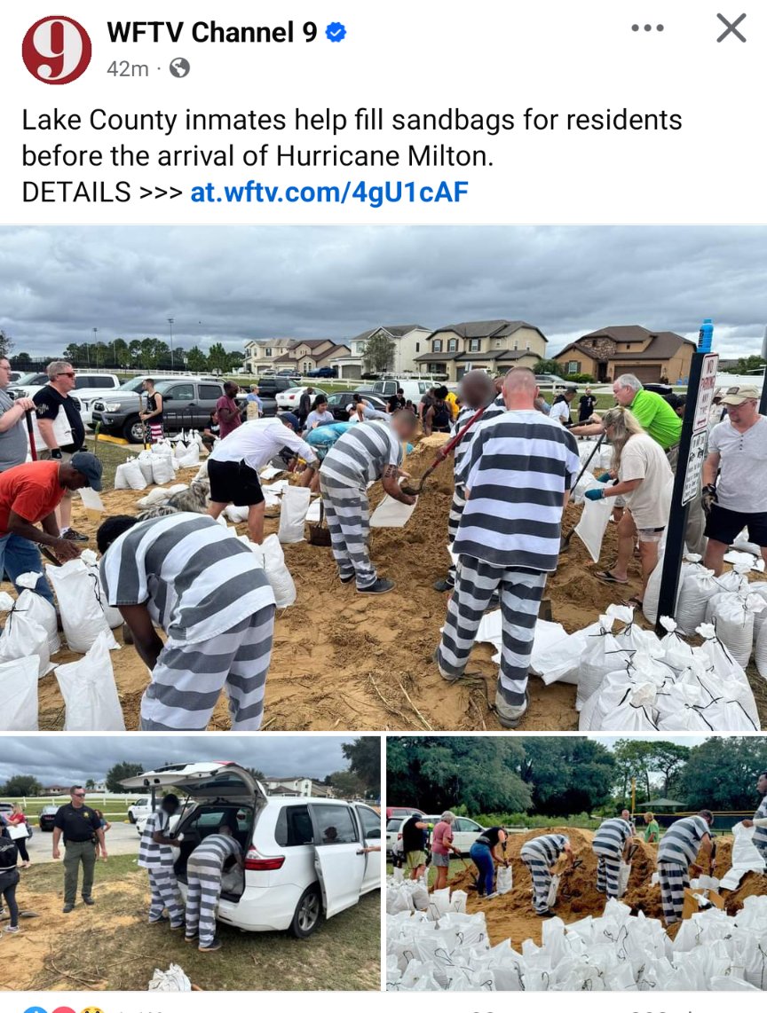 Jaybefaunt's tweet photo. In Lake county, slave labor fills sandbags for residents before the arrival of #HurricaneMilton 
[I fixed it] https://t.co/OsByxhqOTk