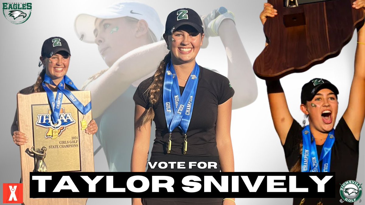 Zionsville High School Athletics (@zcseagles) on Twitter photo VOTE for TAYLOR SNIVELY for the <a href="/IndianaMaxPreps/">Indiana MaxPreps</a> High School Athlete of the Week!
π₯ GIRLS GOLF STATE CHAMPION - TEAM
π₯ GIRLS GOLF STATE CHAMPION - INDIVIDUAL
π₯ REGIONAL MEDALIST
π₯ SECTIONAL MEDALIST/TEAM CHAMPION
π ALL STATE Team
π ALL <a href="/HoosierCConf/">Hoosier Crossroads Conference</a> TEAM
Oh ya, FRESHMAN! VOTE for TAYLOR SNIVELY for the <a href="/IndianaMaxPreps/">Indiana MaxPreps</a> High School Athlete of the Week!
π₯ GIRLS GOLF STATE CHAMPION - TEAM
π₯ GIRLS GOLF STATE CHAMPION - INDIVIDUAL
π₯ REGIONAL MEDALIST
π₯ SECTIONAL MEDALIST/TEAM CHAMPION
π ALL STATE Team
π ALL <a href="/HoosierCConf/">Hoosier Crossroads Conference</a> TEAM
Oh ya, FRESHMAN!