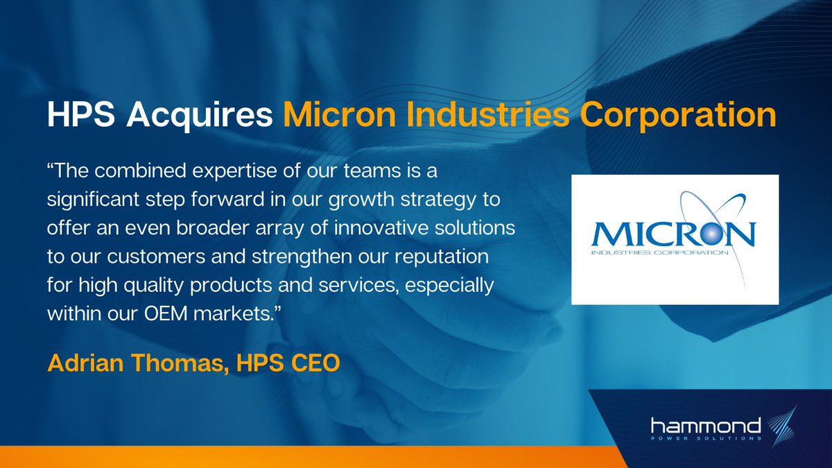 HPS is excited to announce the completion of the previously announced acquisition of assets relating to the operations of Micron Industries Corporation! Together, we will better serve our customers and create new opportunities for growth. 

ow.ly/TtA950TGIb4