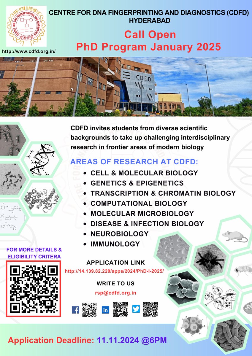 BRIC-CDFD (@dbt_cdfd) on Twitter photo Call open for PhD Program January 2025 admissions
For Application form and other details
Click below:
http://14.139.82.220/apps/2024/PhD-I-2025/
#PhD #RCB
<a href="/DBTIndia/">Department of Biotechnology</a> <a href="/UllasKolthur/">Ullas Kolthur</a> Call open for PhD Program January 2025 admissions
For Application form and other details
Click below:
http://14.139.82.220/apps/2024/PhD-I-2025/
#PhD #RCB
<a href="/DBTIndia/">Department of Biotechnology</a> <a href="/UllasKolthur/">Ullas Kolthur</a>