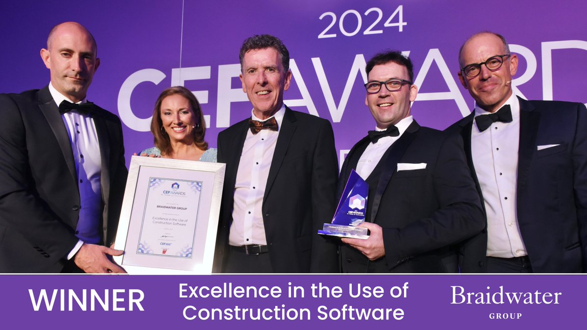 BraidwaterGroup's tweet photo. CEF award success 👏

The Braidwater Group were successful once again at the Construction Employers Federation (CEF) awards last Thursday, when they won the Excellence in the Use of Construction Software award.

Read more:  https://t.co/pfVANODXYZ https://t.co/FxQ0XPDKpg