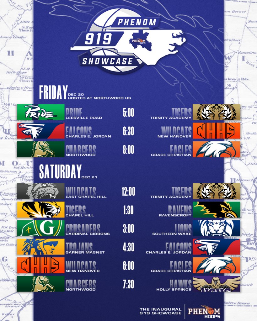 Phenom Schedule Announcement: Phenom 919 Showcase bringing big-time matchups #PhenomHoops 

📍Northwood High School
📅 December 20-21, 2024

Full Schedule: phenomhoopreport.com/phenom-schedul…