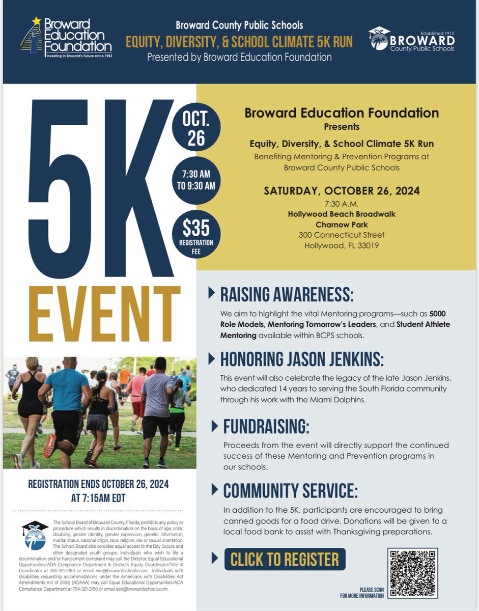 Equity, Diversity & School Climate (@diversitybcps) on Twitter photo Broward Education Foundation presents Equity, Diversity & School Climate 5K on Saturday 10.26.2024 @ 7:30am. Students who register to participate will receive volunteer hours. Register runsignup.com/Race/Register/… <a href="/browardschools/">Broward Schools</a> #leadingthechange Broward Education Foundation presents Equity, Diversity & School Climate 5K on Saturday 10.26.2024 @ 7:30am. Students who register to participate will receive volunteer hours. Register runsignup.com/Race/Register/… <a href="/browardschools/">Broward Schools</a> #leadingthechange