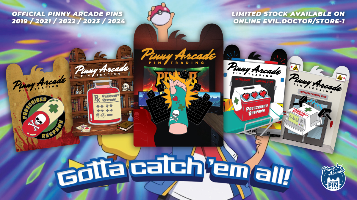 Missed out on our <a href="/pinny_arcade/">Pinny Arcade</a> 'Rage Quit' pin during this years <a href="/PAXAus/">PAX Australia</a> ?!  
That's ok, you can still grab one from our store, there is even some previous designs available! 
Limited Quantities on sale after the PAX weekend. 
#PRPax24 #Pinnyarcade 

evil.doctor/store-1