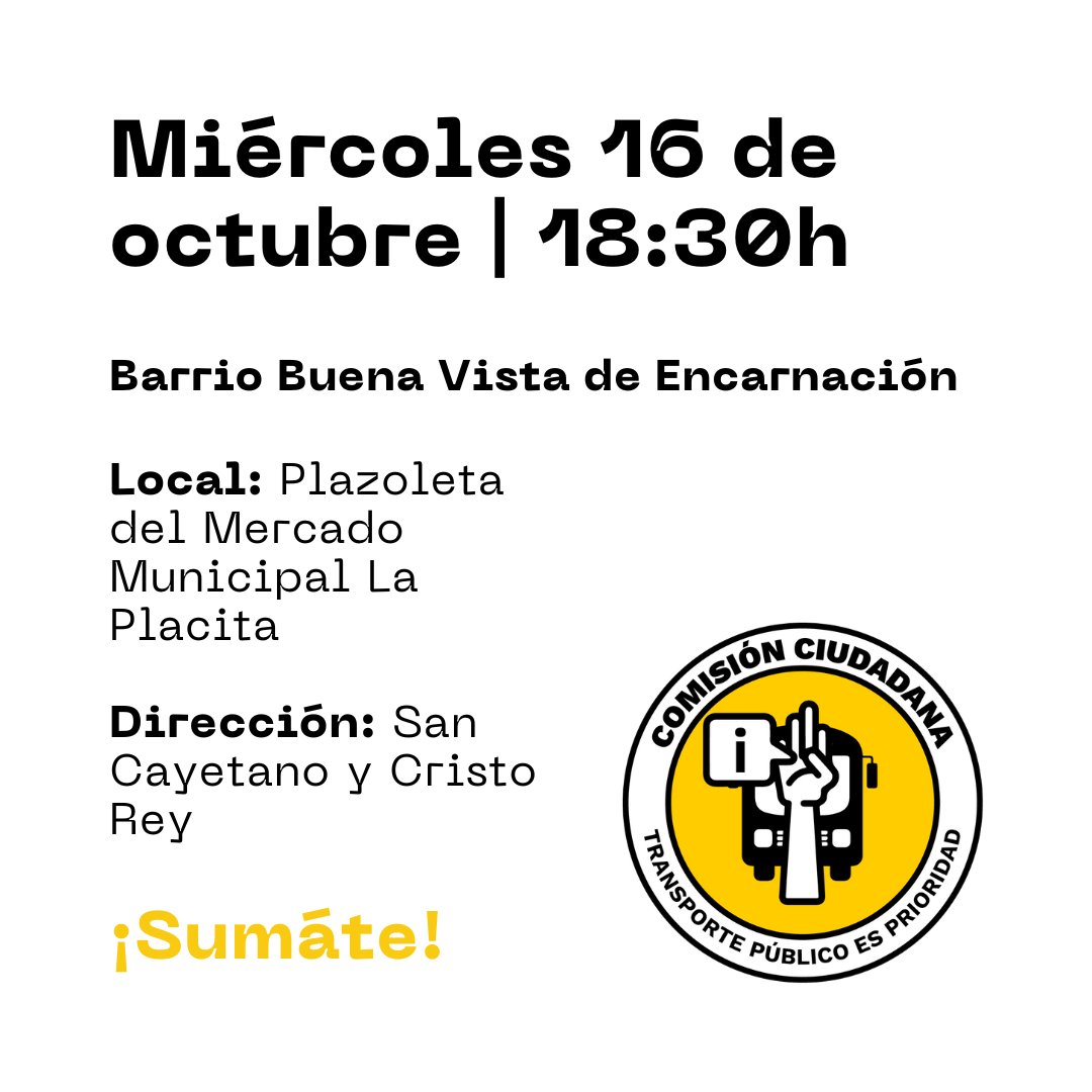 ComisionTP's tweet photo. 🚍 Tras 286 días y múltiples acciones, llegó el momento decisivo. Analizaremos la nueva propuesta del sector privado para el transporte metropolitano.

Asamblea Ciudadana:
📅 Miércoles 16/10, 18:30h
📍 Plazoleta del Mercado La Placita, Encarnación

#DecidimosTransporteDigno https://t.co/NAorldRsAH