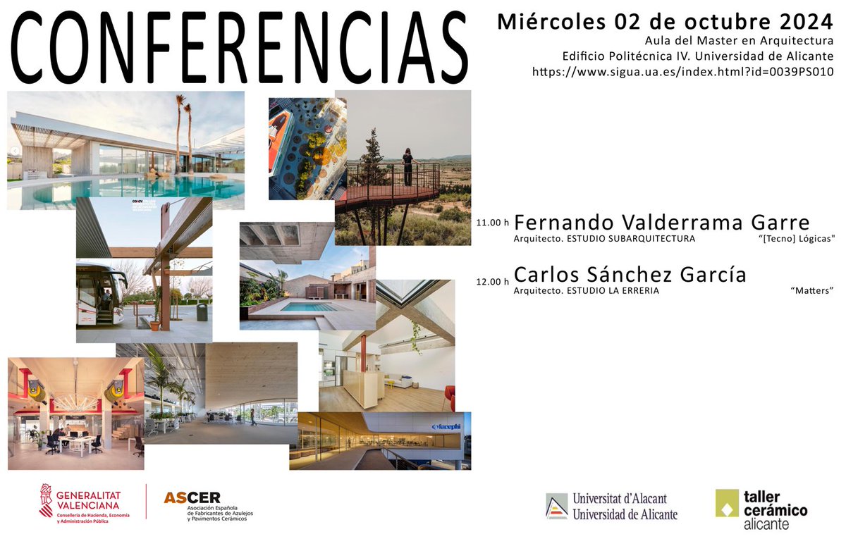 📍Alicante
Jornada monográfica con dos charlas de arquitectos con experiencia en cerámica en sus proyectos