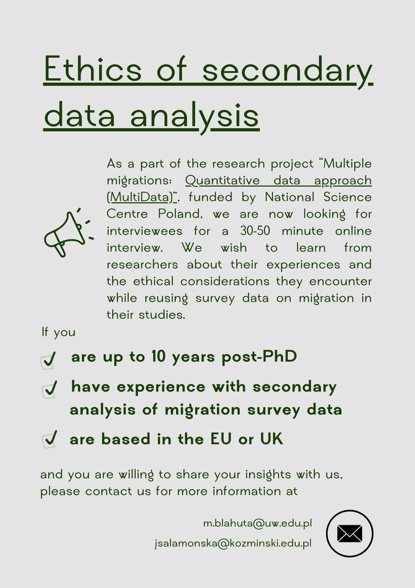 📣Call for Participants
Fellow migration scholars - if you have experience with secondary analysis of survey data, please share your insights with us!
kozminski.edu.pl/en/multiple-mi…
&amp; write me for more info