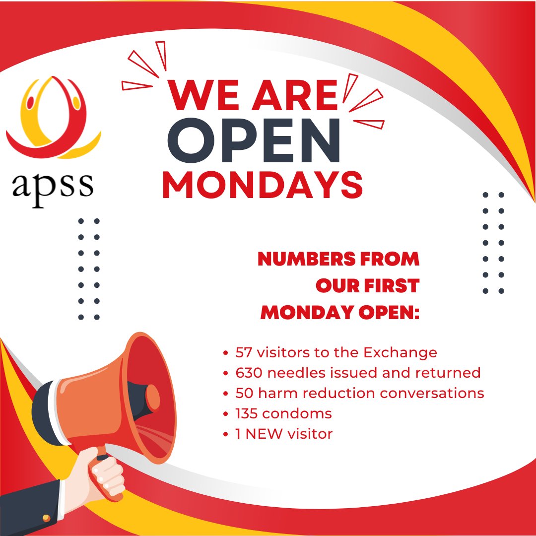 The FIRST Monday we were open was BUSY!!!

🩸 57 visitors to the Exchange
🩸 630 needles issued and returned
🩸 50 harm reduction conversations
🩸 135 condoms
🩸 1 NEW visitor

#nowopenmondays #apss #aids #aidsprogramssouthsask #naloxonesaveslives #harmreduction