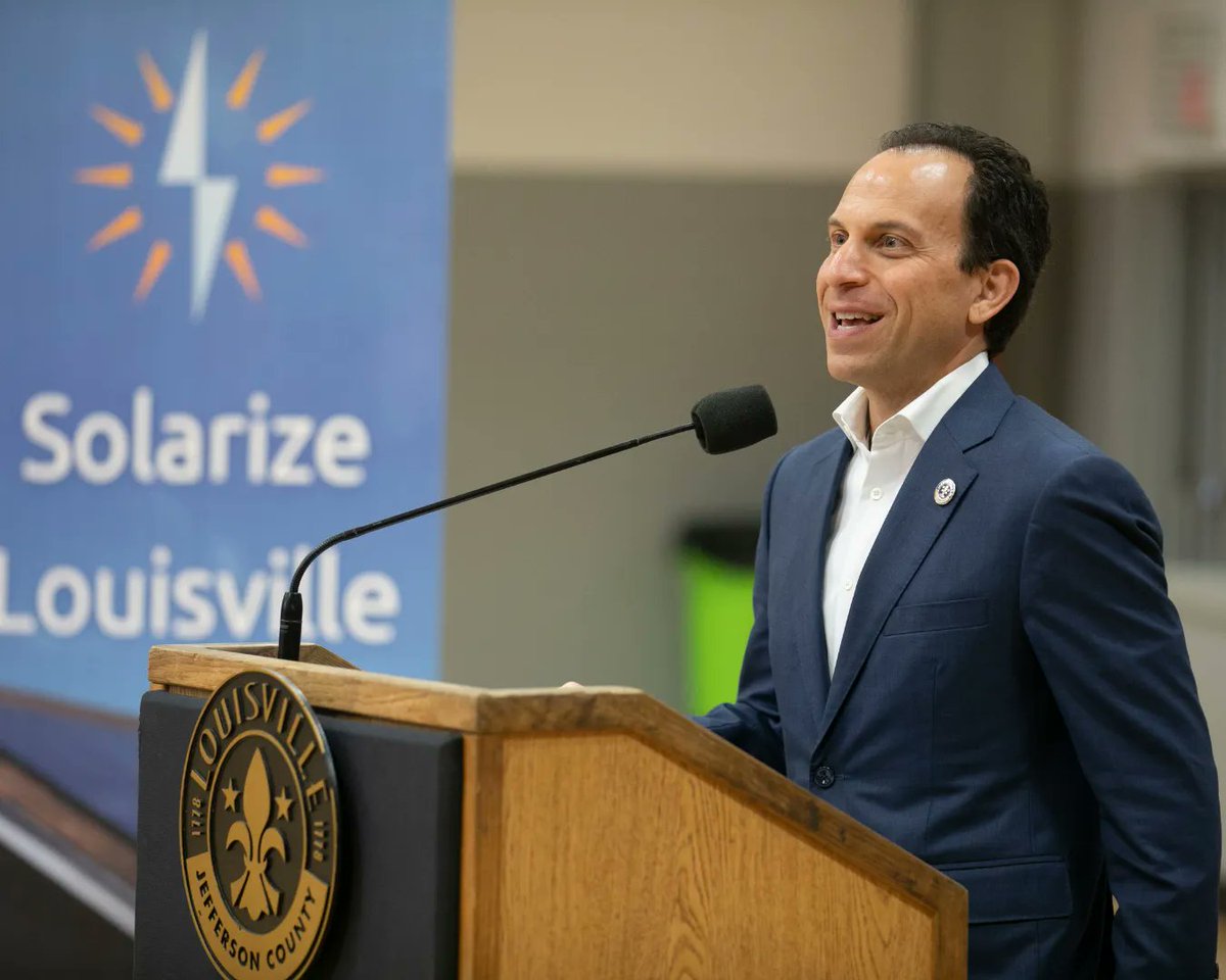 SustainLou's tweet image. (1) Big news for renewable energy in Louisville! @LouisvilleMayor announced that Louisville Metro Government will install solar panels on three city buildings: the Southwick Community Center, Iroquois Library, and Fire Engine 8.