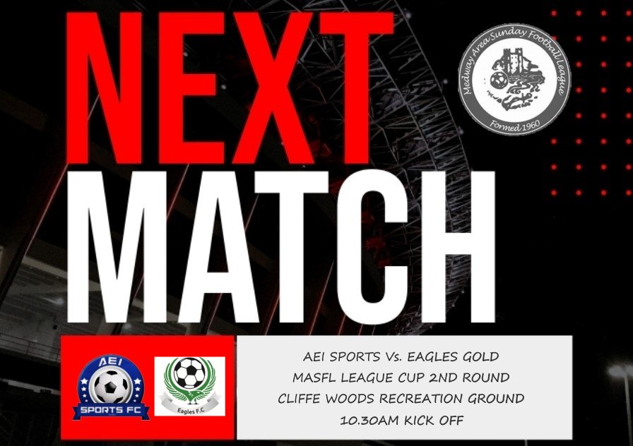 AEI Sports Sunday FC (@aeisportssunday) on Twitter photo NEXT MATCH: MASFL League Cup 2nd Round
<a href="/AEISportsSunday/">AEI Sports Sunday FC</a> Vs. Eagles Gold
Cliffe Woods Rec. - 10.30am KO
After Sundays result we look to bounce back by booking a League Cup Quarter Final Place.
<a href="/KentFA/">Kent FA ⚽</a>
<a href="/SundayLeagueDay/">Sunday League Day</a> NEXT MATCH: MASFL League Cup 2nd Round
<a href="/AEISportsSunday/">AEI Sports Sunday FC</a> Vs. Eagles Gold
Cliffe Woods Rec. - 10.30am KO
After Sundays result we look to bounce back by booking a League Cup Quarter Final Place.
<a href="/KentFA/">Kent FA ⚽</a>
<a href="/SundayLeagueDay/">Sunday League Day</a>