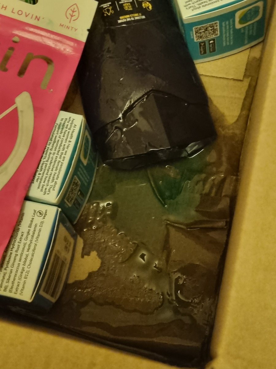 harmstrong1977's tweet photo. @BootsHelp I have received a package today (pics attached) with a damaged item that has leaked everywhere! I ordered online, would like the half empty Lynx replaced at least please. Thank you. https://t.co/PC0R9VIkWN