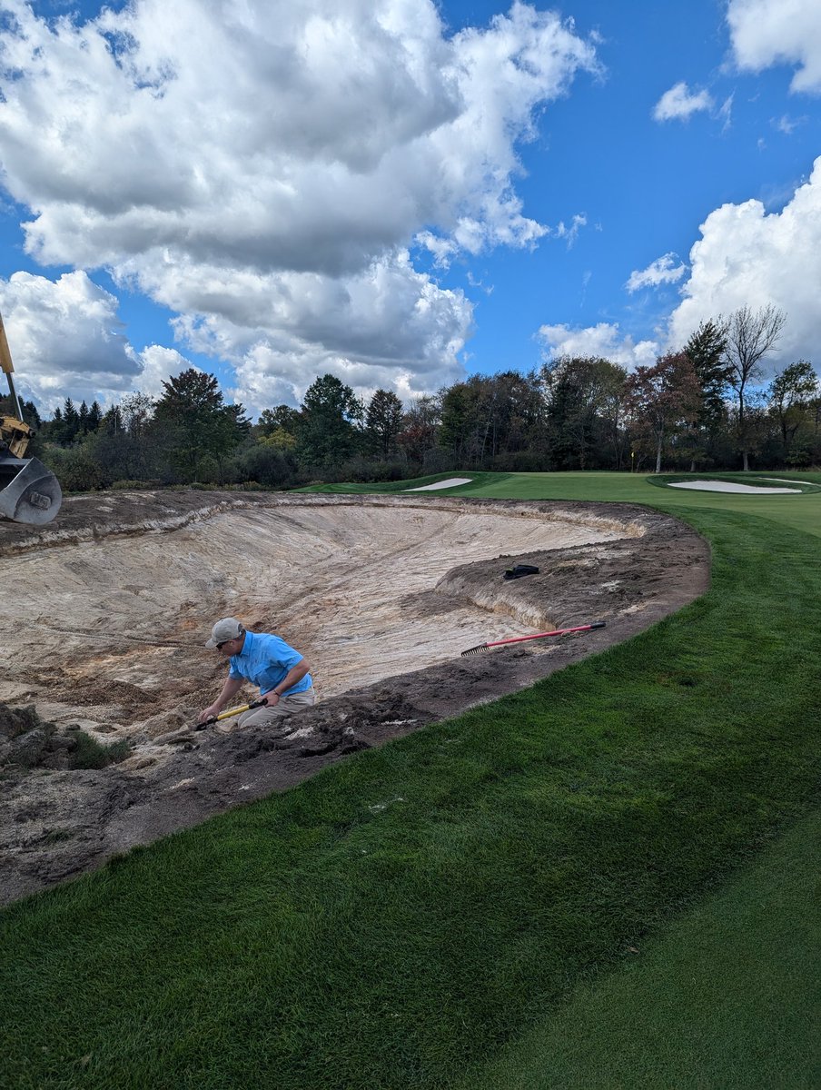Work on our fall bunker renovations begins on 15. We will also renovate the left fairway bunker on #1 and the right fairway bunker on #7 this fall. <a href="/TheMayfieldSR/">The Mayfield Sand Ridge Club</a>