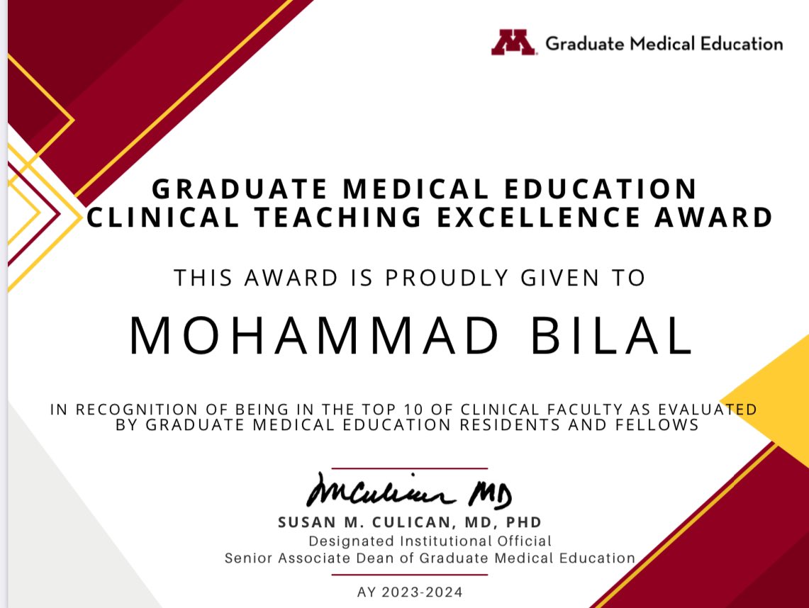 Mohammad Bilal, MD (@bilalmohammadmd) on Twitter photo Honored & humbled that our trainees still feel that this Advanced Endoscopist can add value to their #Education 🥺
Grateful to the <a href="/UMNews/">University of Minnesota</a> #GMEDept for this honor 🙏
<a href="/UMN_GIHep/">GI & Hepatology Division - University of Minnesota</a> <a href="/VAMinneapolis/">Minneapolis VA Health Care System</a> Honored & humbled that our trainees still feel that this Advanced Endoscopist can add value to their #Education 🥺
Grateful to the <a href="/UMNews/">University of Minnesota</a> #GMEDept for this honor 🙏
<a href="/UMN_GIHep/">GI & Hepatology Division - University of Minnesota</a> <a href="/VAMinneapolis/">Minneapolis VA Health Care System</a>